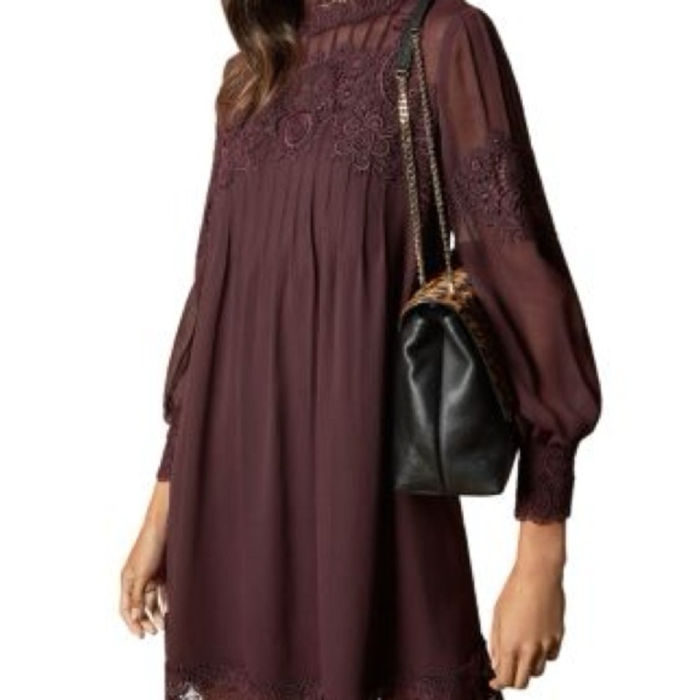 TED Baker London Elegant Lace Detail Burgundy Dress - Picture 6 of 16